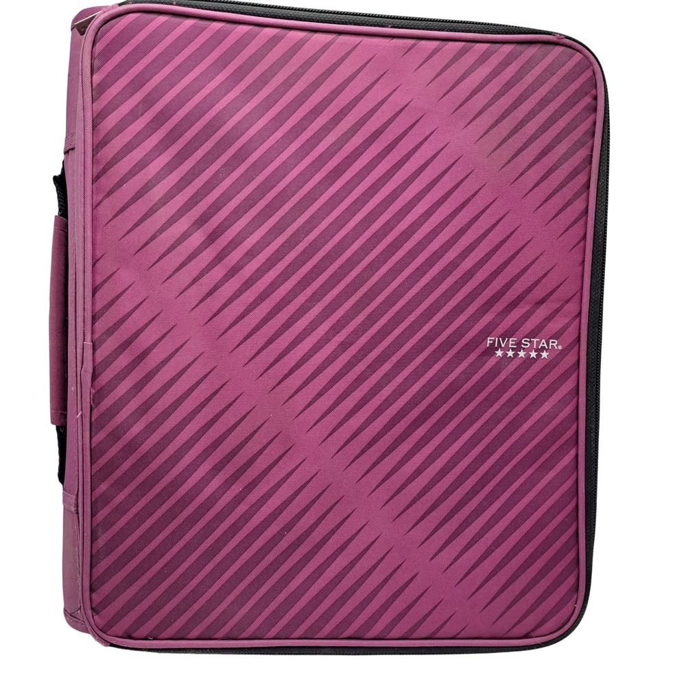 Five Star Zippered Binder Organizer Portfolio‎ Purple Diagonal Stripe Case